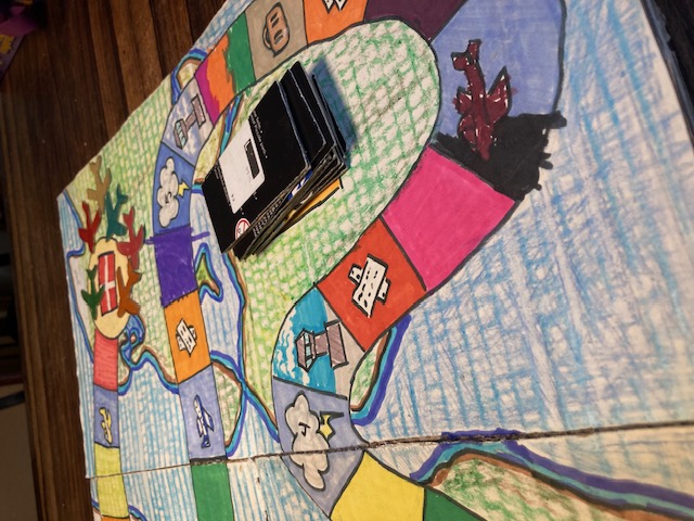 Denmark → Mexico Travel Game board — in use
